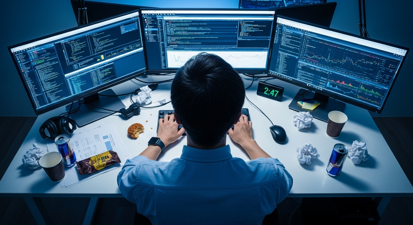 1人でパソコン作業、圧倒的生産性、日本人、男性、30代、顔出しなし