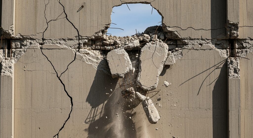 壁、崩れる様子