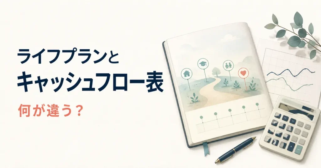 ライフプランとキャッシュフロー表の違いを表すノートとグラフ